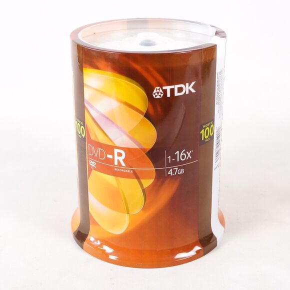 New TDK DVD-R 100 Pack Recordable Blank Disc Spindle 16X Speed 4.7 GB Data Each - Picture 1 of 7